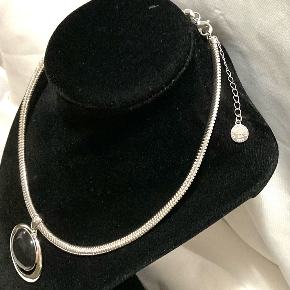 Liz Claiborne Silver tone Flat Rope Chain with Pendant Necklace - Picture 4 of 7
